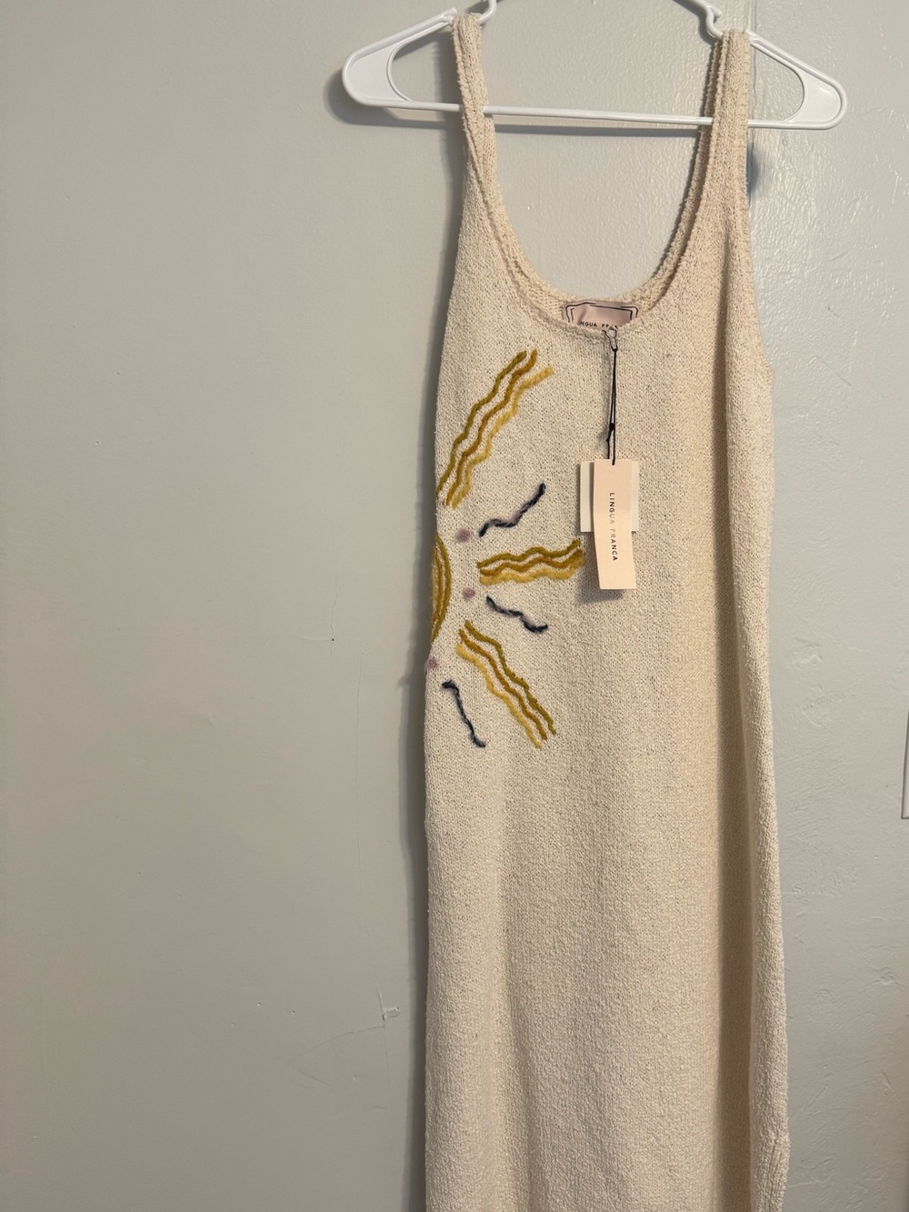 Sleeveless Cream Embroidered Knit Dress